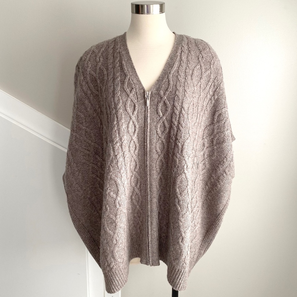Nanette Lepore Wool Blend Cable Knit Zip Poncho in Oatmeal - Size M